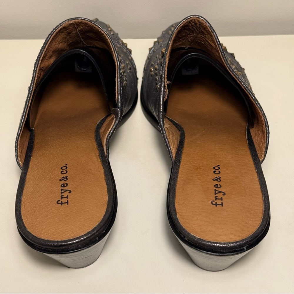 Frye & Co. Phoenix Leather Studded Heeled Mule Womens Size 9.5 Gold Grunge West - Picture 5 of 9